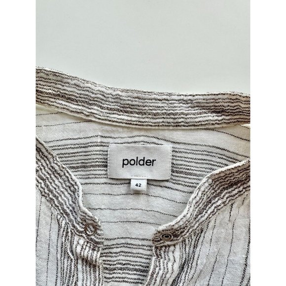 POLDER Spencer White Black Striped Linen Gauze Mandarin Collar Blouse, Size 42 - Picture 11 of 13